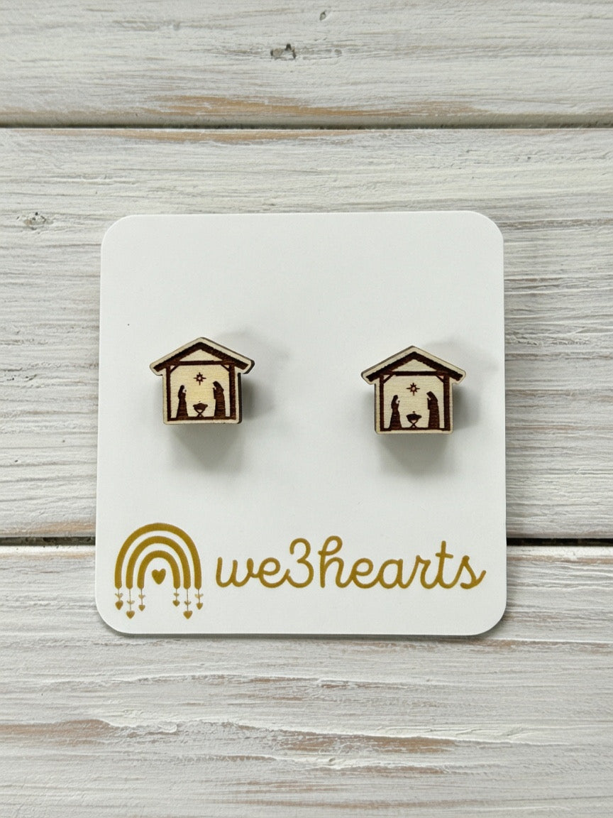 Nativity Scene Stud Earrings-Natural Wood Loom-Christmas in July