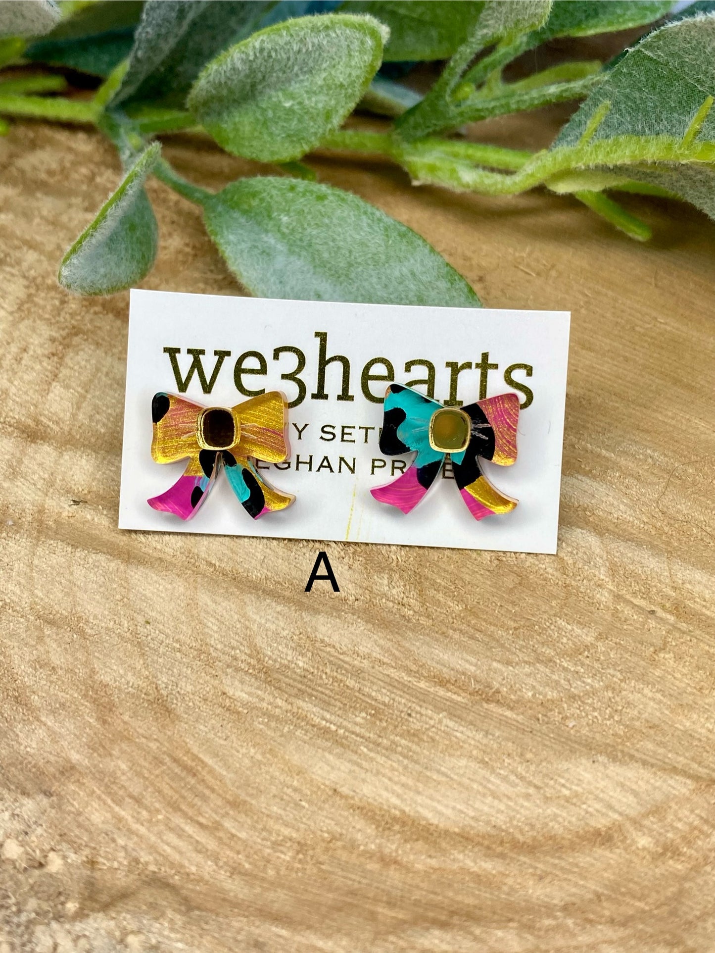 Bougie Bows-Acrylic Hand Painted Stud Earrings