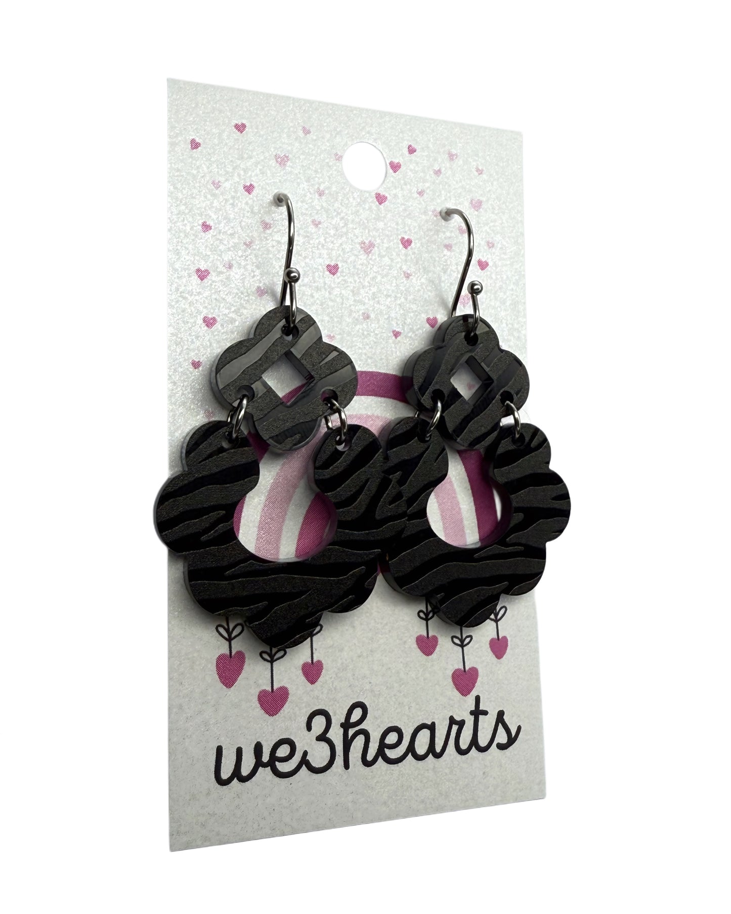 New! Pixie Black Zebra Acrylic Earrings