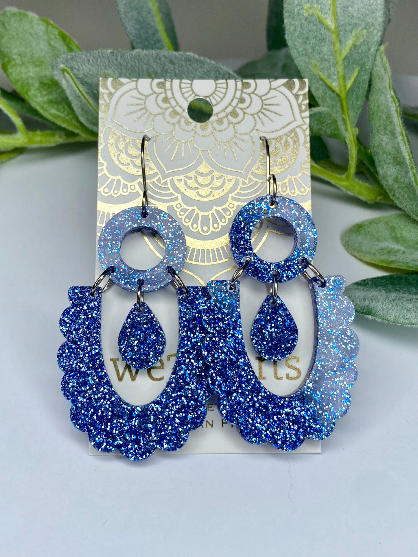 Sale! Blue Glitter Acrylic Earrings