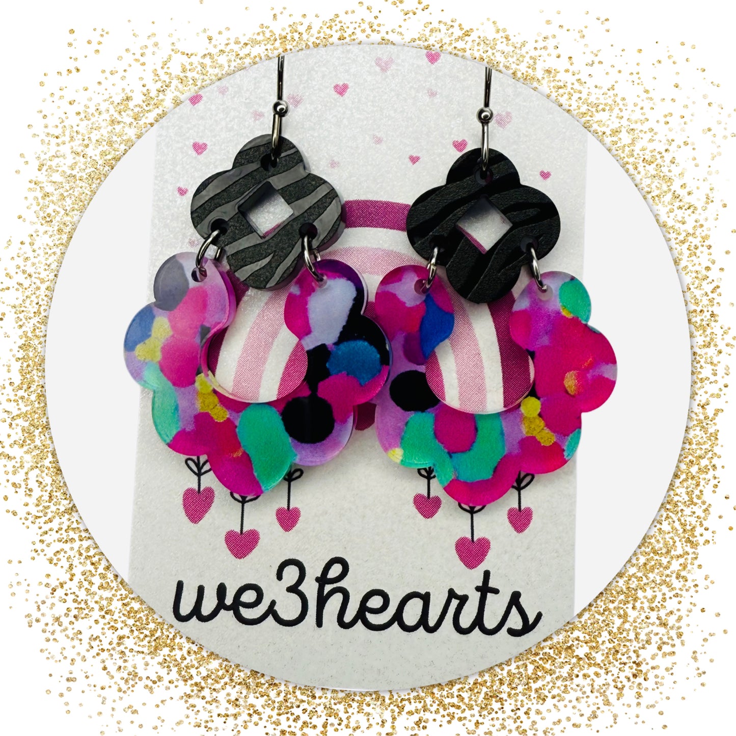 New! Pixie Abstract/Black Zebra Acrylic Earrings
