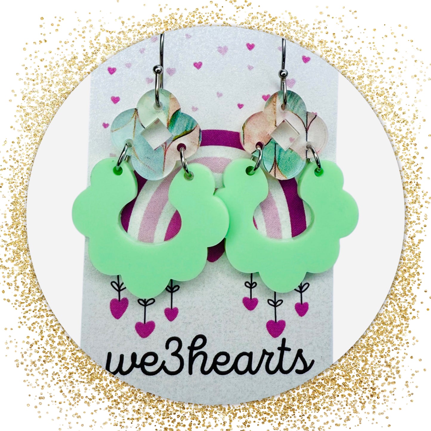 New! Pixie Spring Green/Chevron Acrylic Earrings