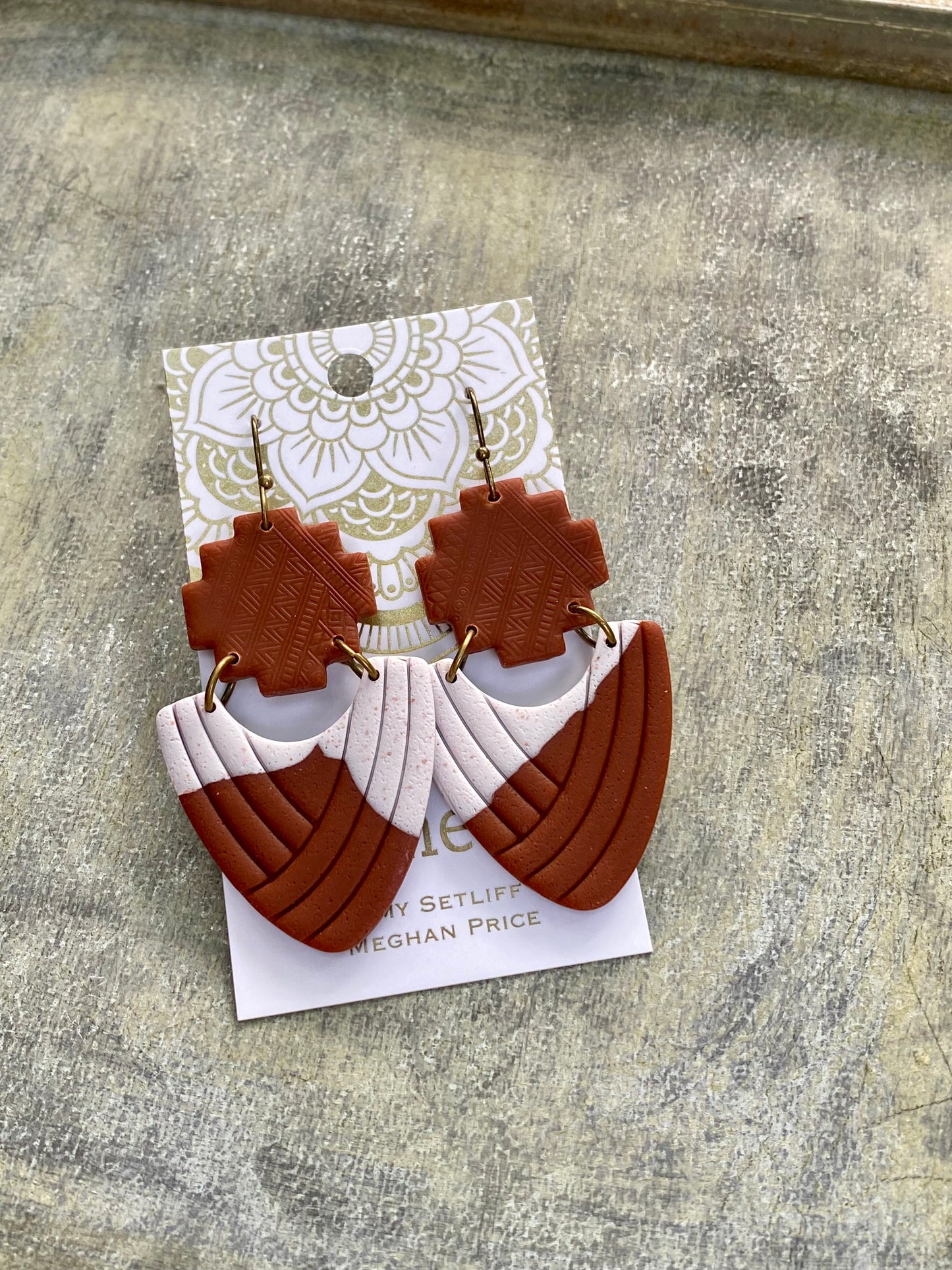 Sale! Boho Style! Clay Earrings-Brown & Cream