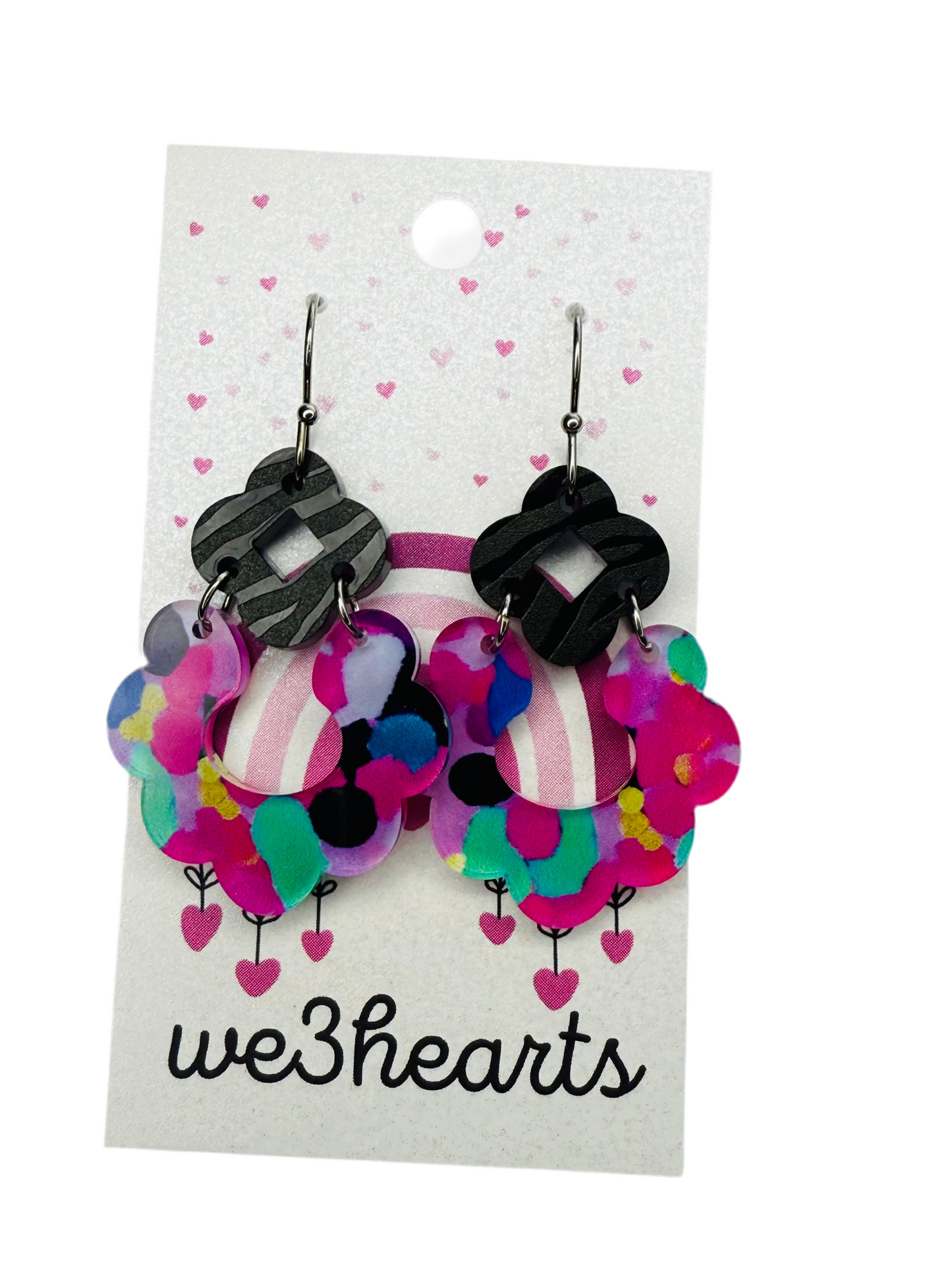 New! Pixie Abstract/Black Zebra Acrylic Earrings