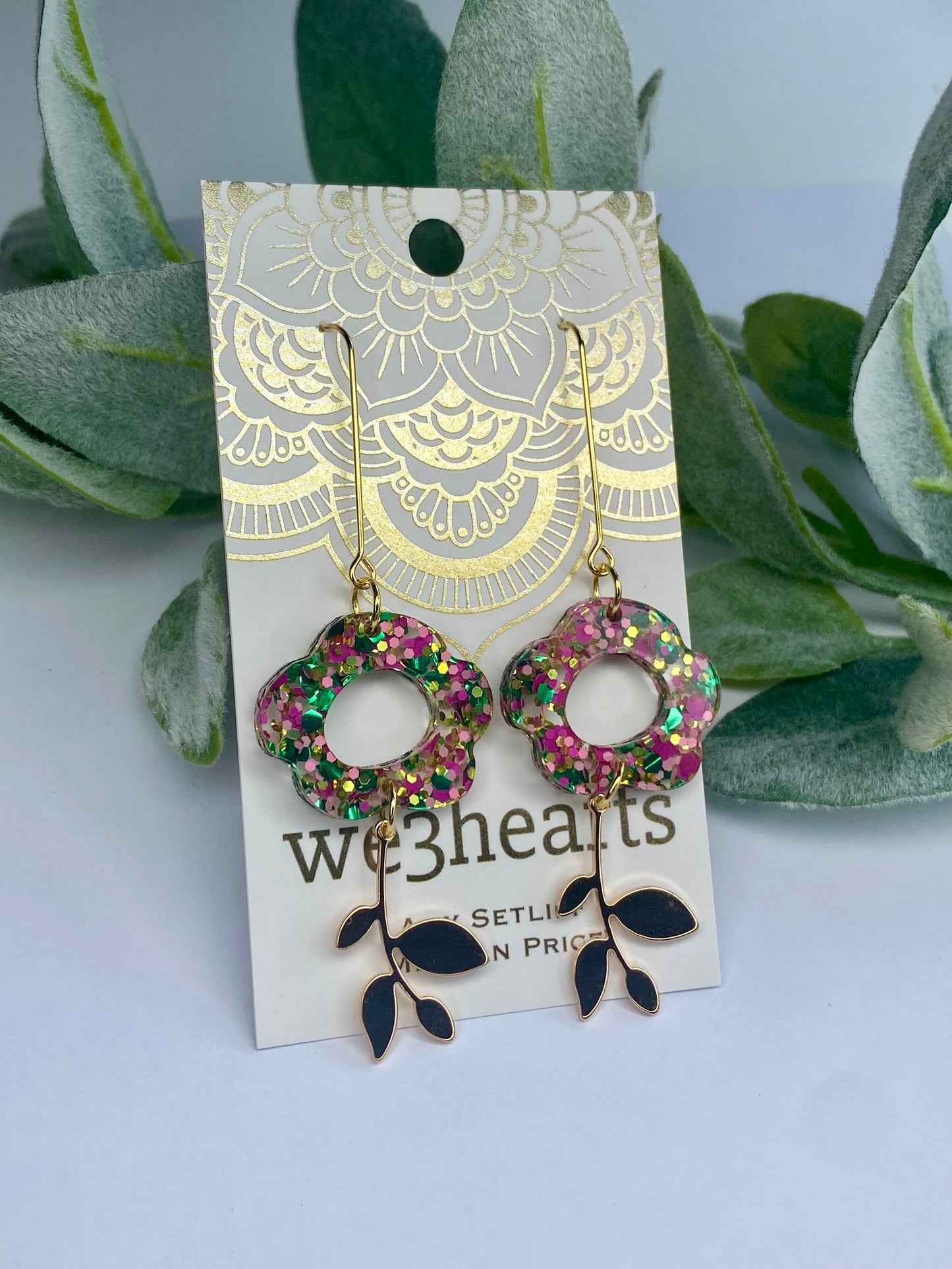 Sale! Glitter Flower Acrylic Earrings