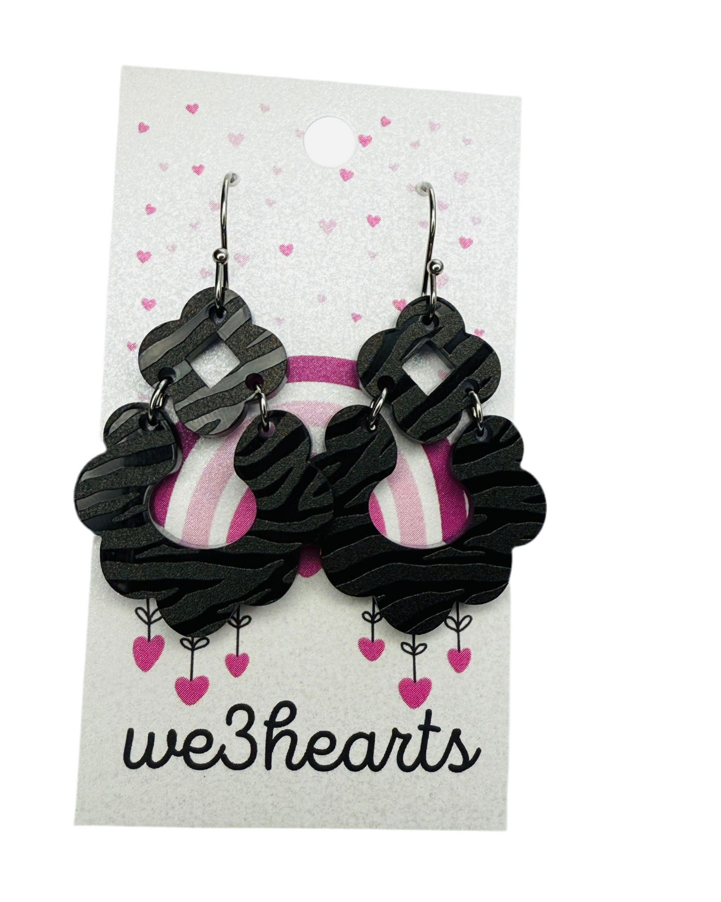 New! Pixie Black Zebra Acrylic Earrings