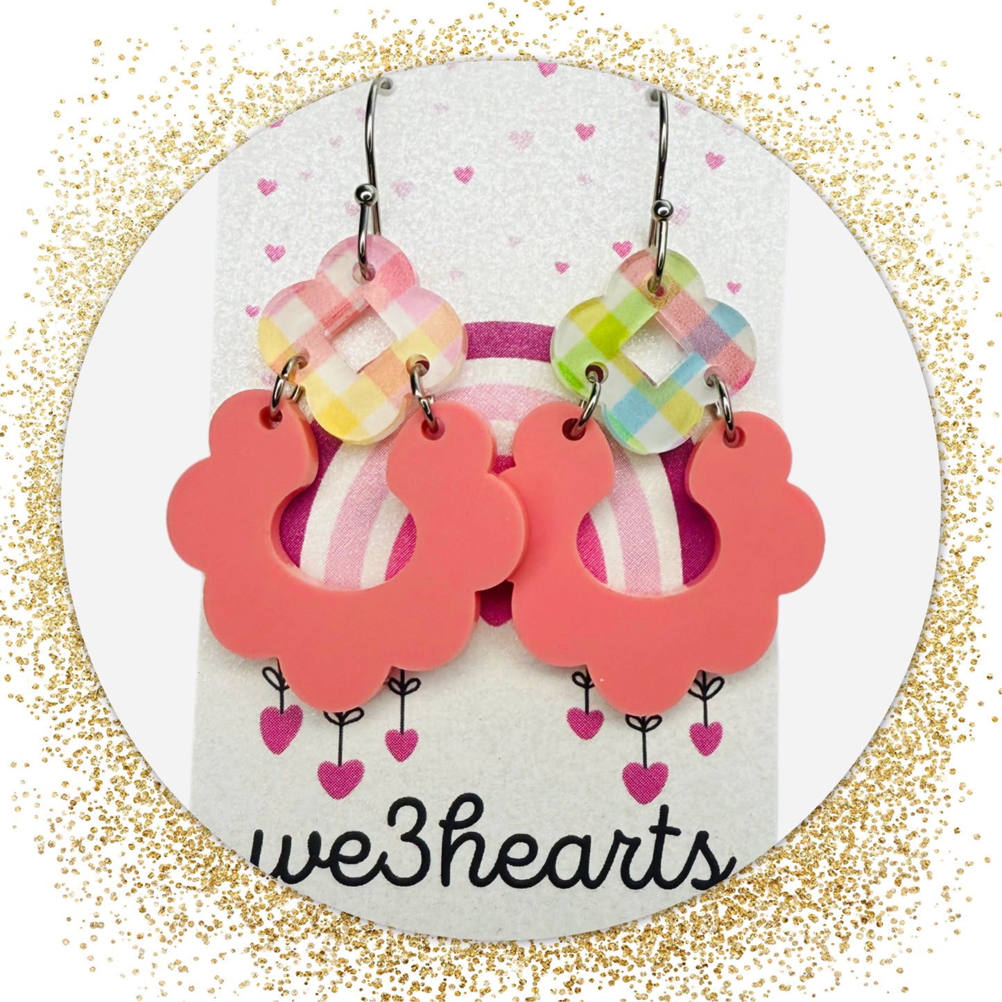 Pixie Melon/Spring Plaid Mix Acrylic Earrings