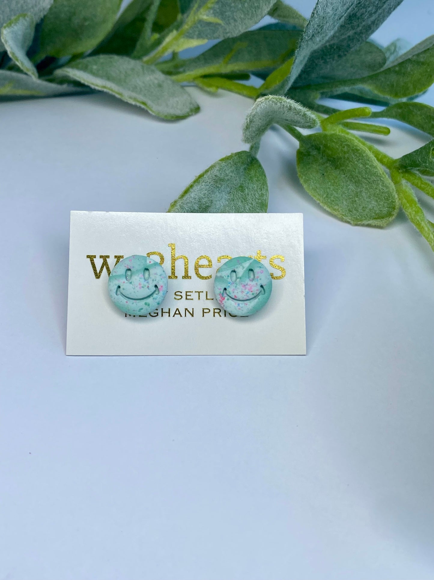 Sale! Sea Glass Collection-Clay Smiley Face Stud Earrings