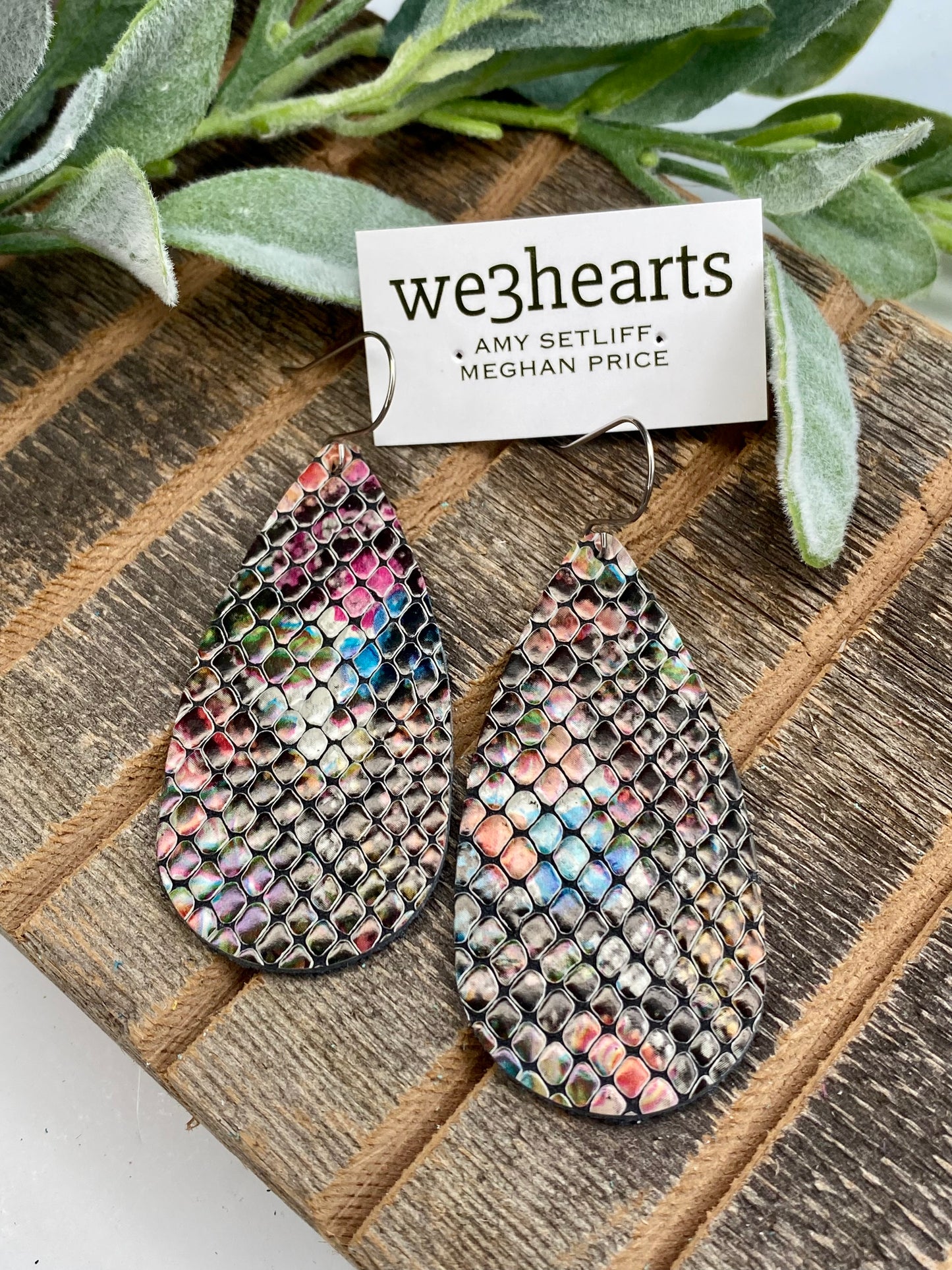 SALE! Textured Python Genuine Leather Earrings