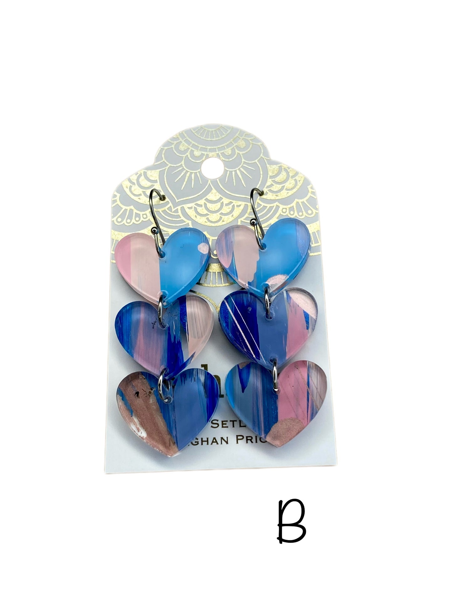 SALE! 3 Hearts Hand Painted Acrylic Earrings