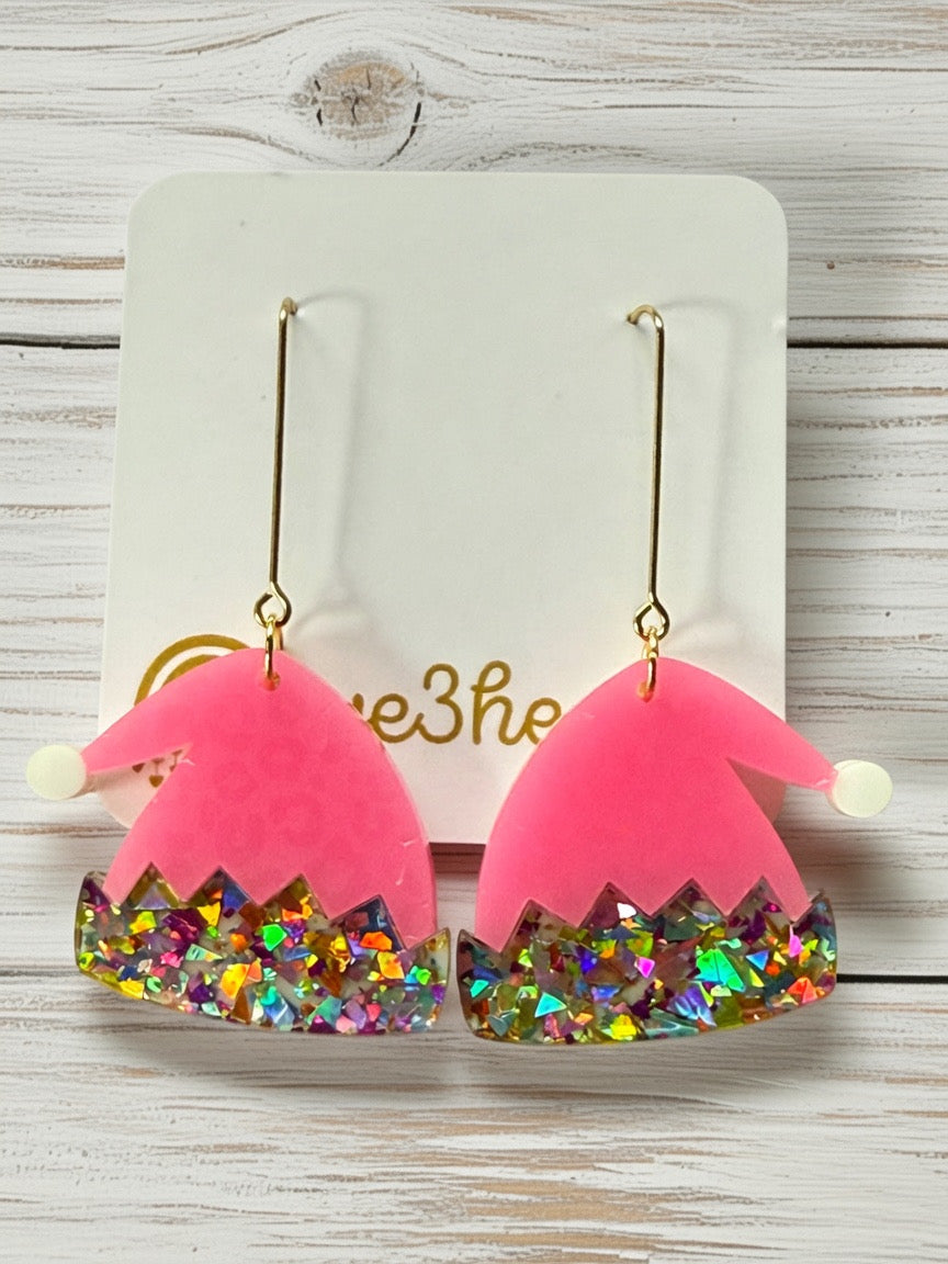 Christmas Elf Earrings-Pink & Green-Christmas in July