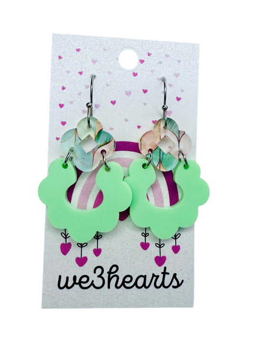 New! Pixie Spring Green/Chevron Acrylic Earrings