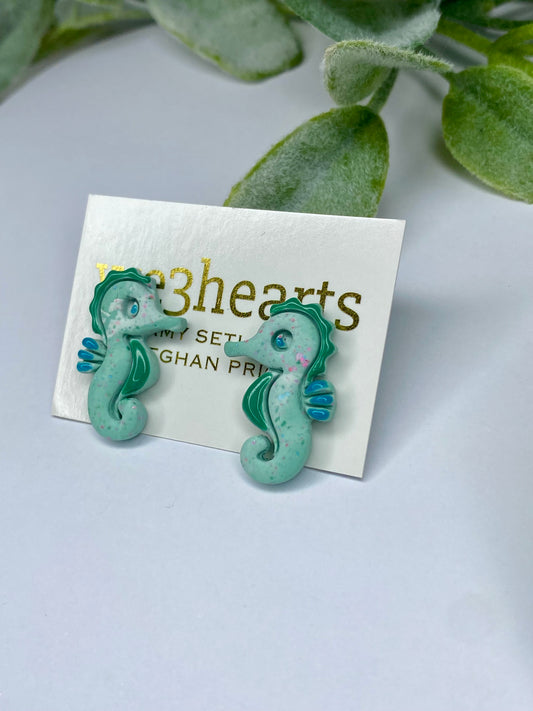 Sea Glass Collection-Clay Seahorse Stud Earrings