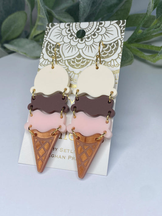 New! Acrylic Ice Cream Cone Earrings