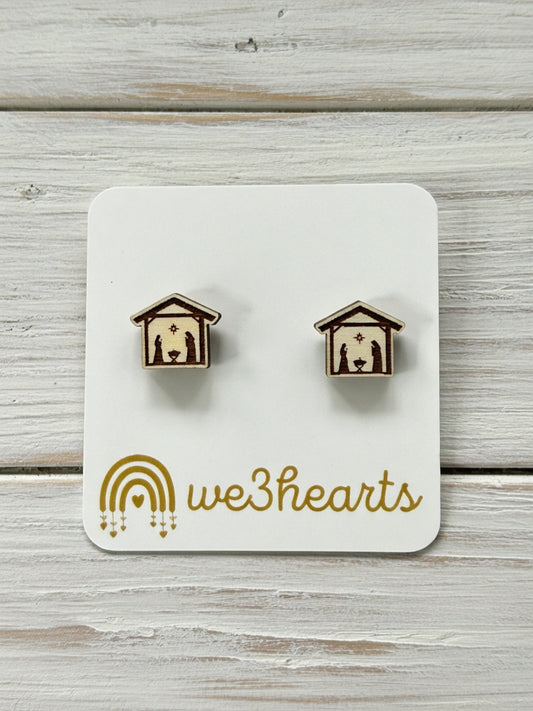 Nativity Scene Stud Earrings-Natural Wood Loom-Christmas in July