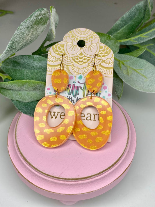 Sale! Hand Painted Orange Leopard Acrylic Earrings