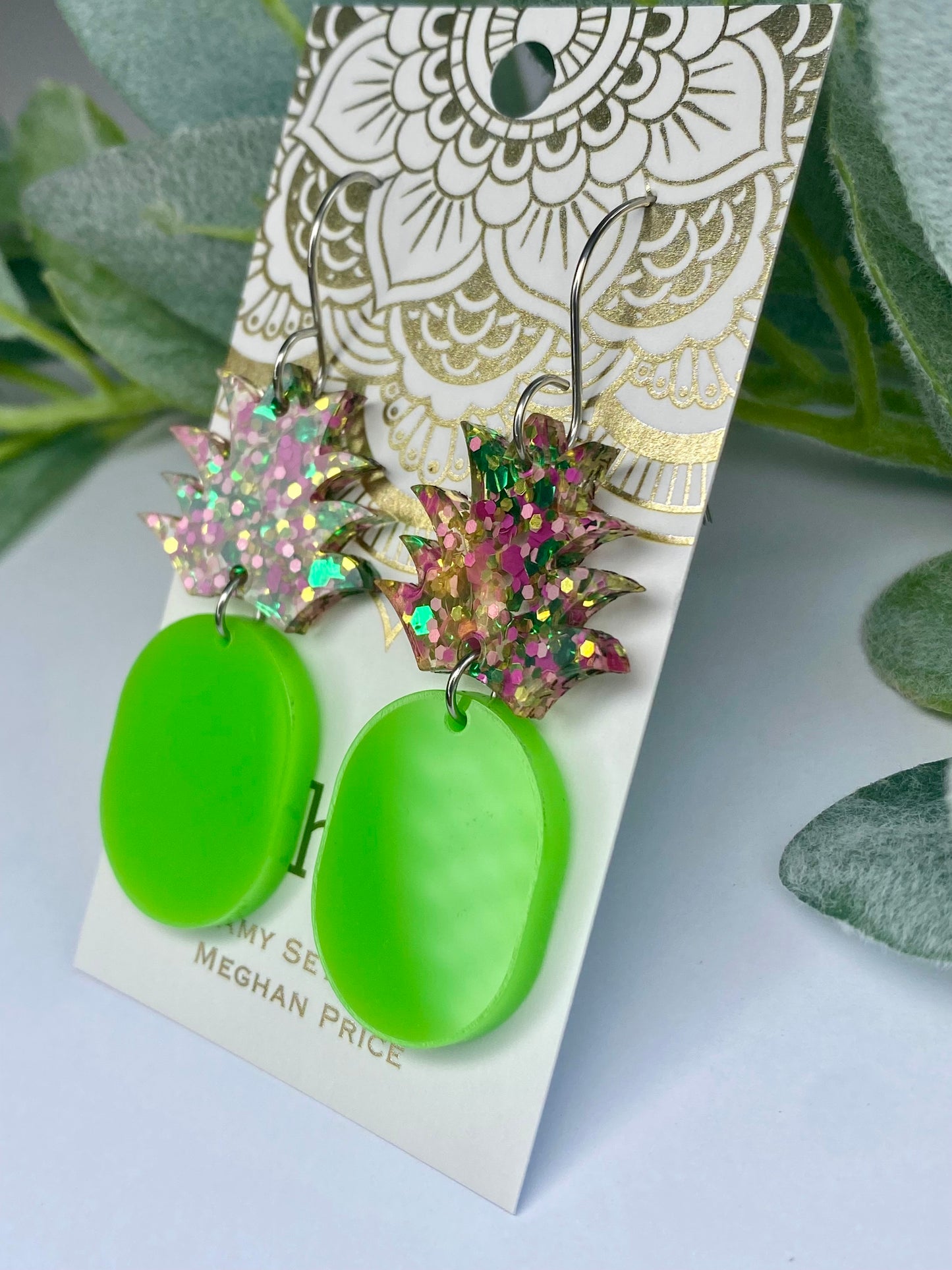 New! Pineapple Acrylic Earrings-Green