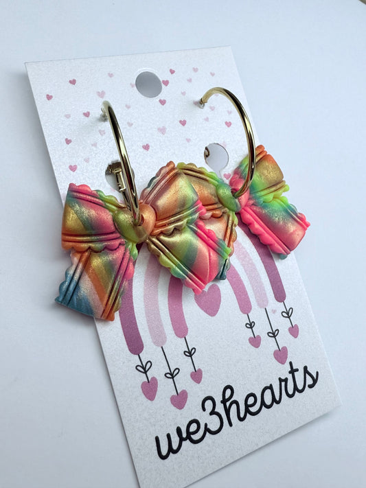 New! Bougie Bows Scalloped Clay Hoop Earrings-Multicolor Metallic
