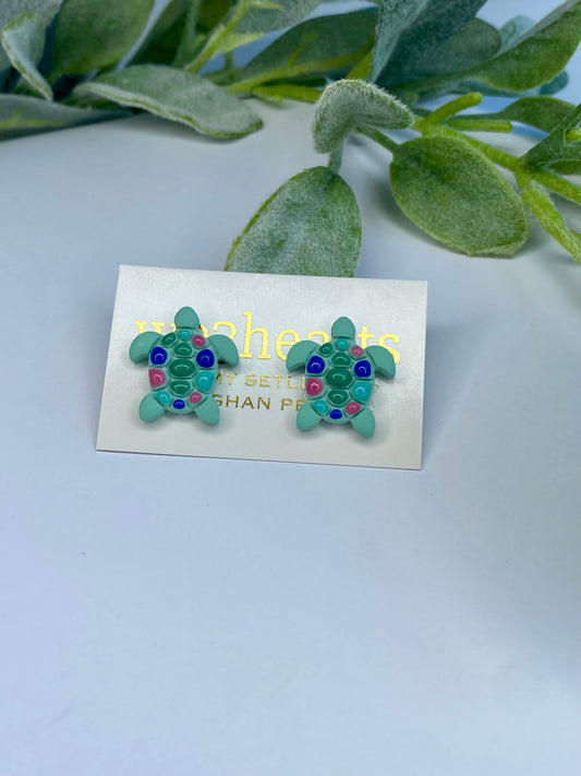 Sea Glass Collection-Clay Turtle Stud Earrings