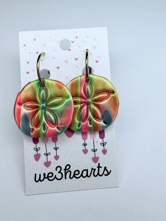 New! Sand Dollar Clay Hoop Earrings-Multicolor Metallic