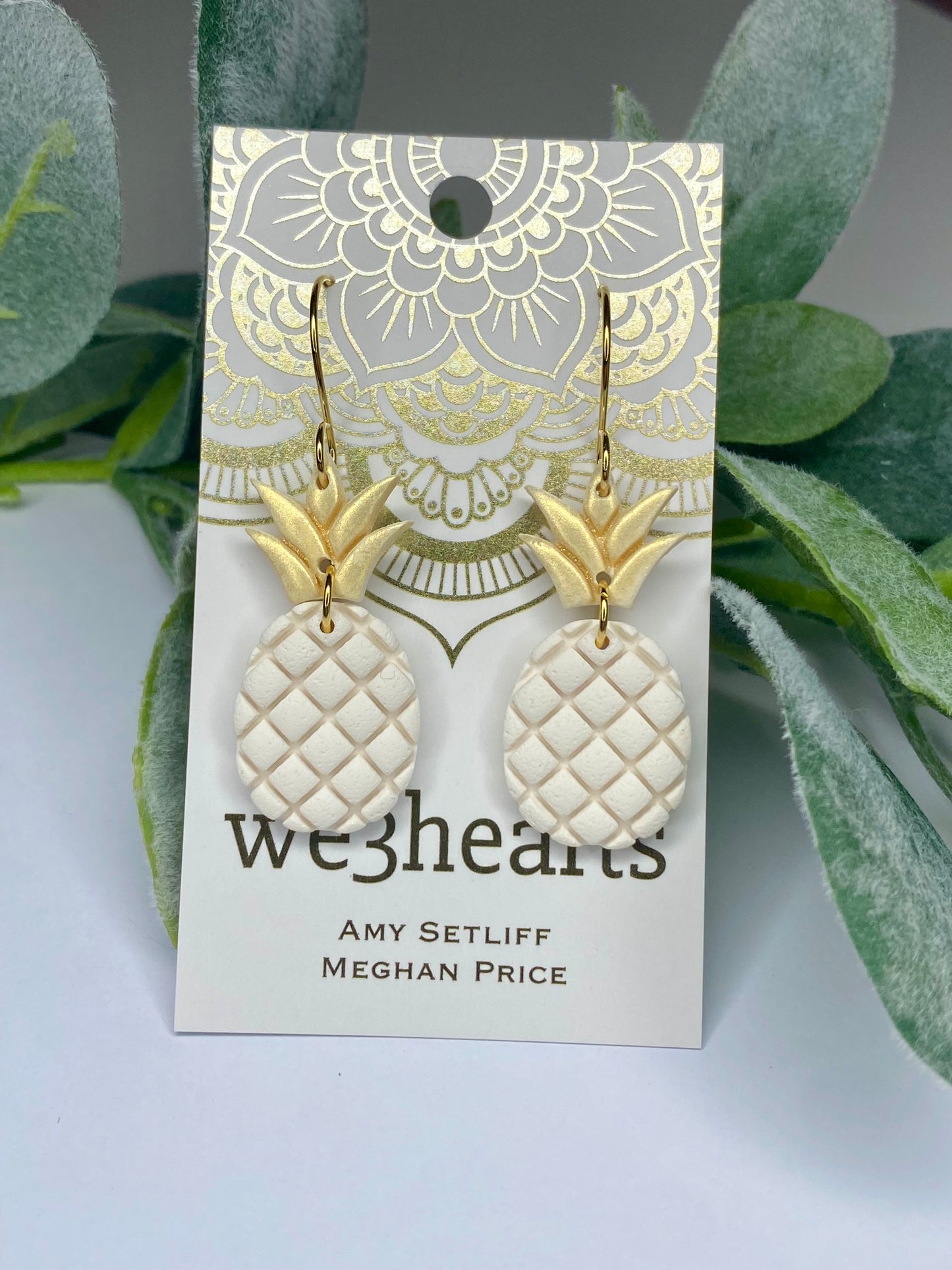 New! Golden Pineapple Clay Earrings