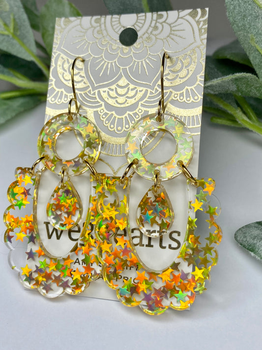 Sale! Acrylic Gold Star Earrings