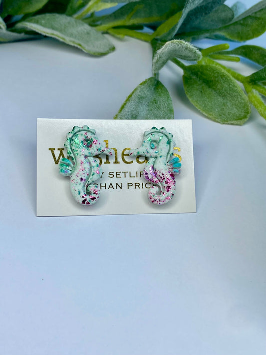 Sea Glass Collection-Clay Seahorse Stud Earrings