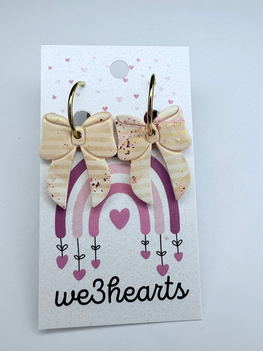 New! Bougie Bows Clay Hoop Earrings-Cream Stripe