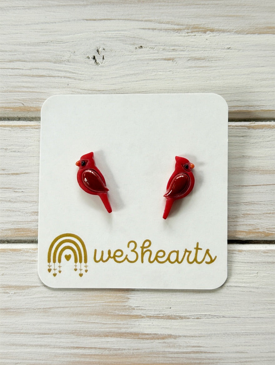 Clay Red Bird Stud Earrings-Christmas in July