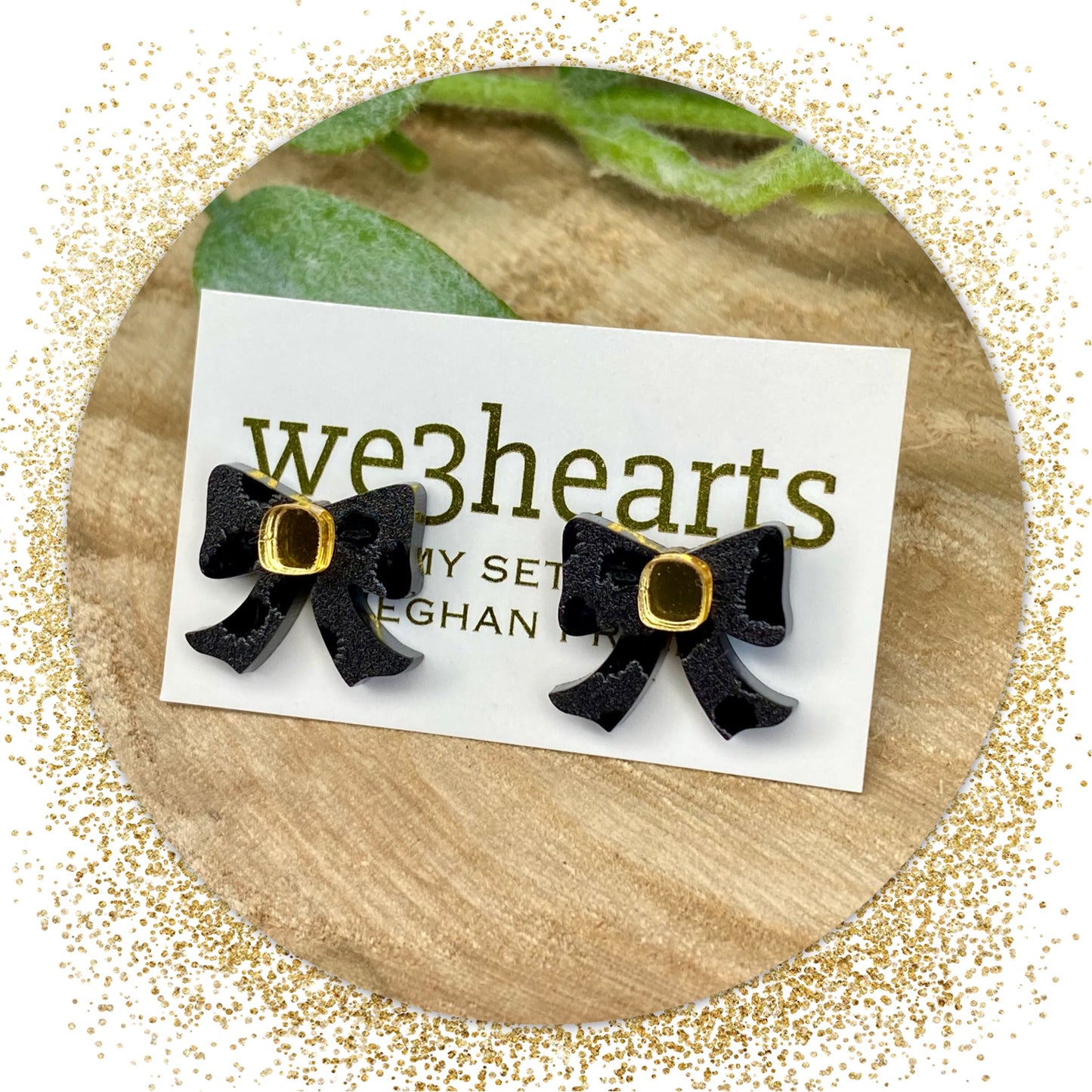 Bougie Bows Stud Earrings-Black Acrylic