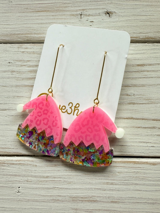 Christmas Elf Earrings-Pink & Green-Christmas in July