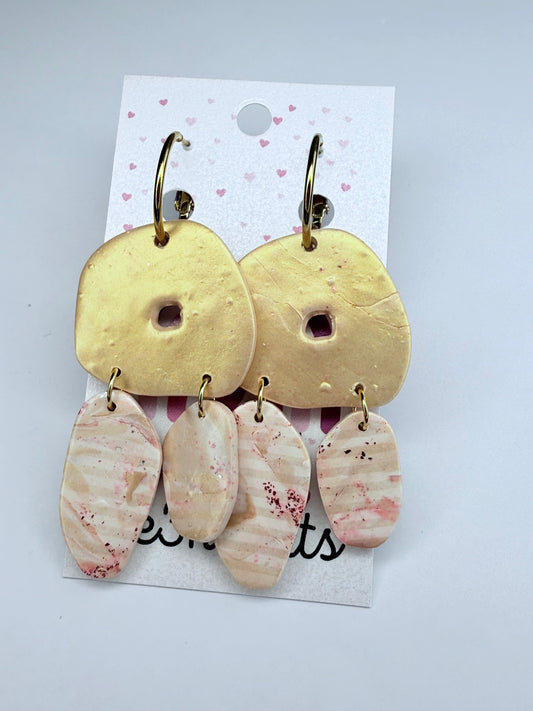New! Farrah Hoop Clay Earrings-Gold/Pink Stripe