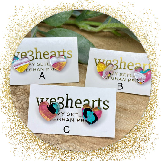 Hand Painted Acrylic Heart Stud Earrings