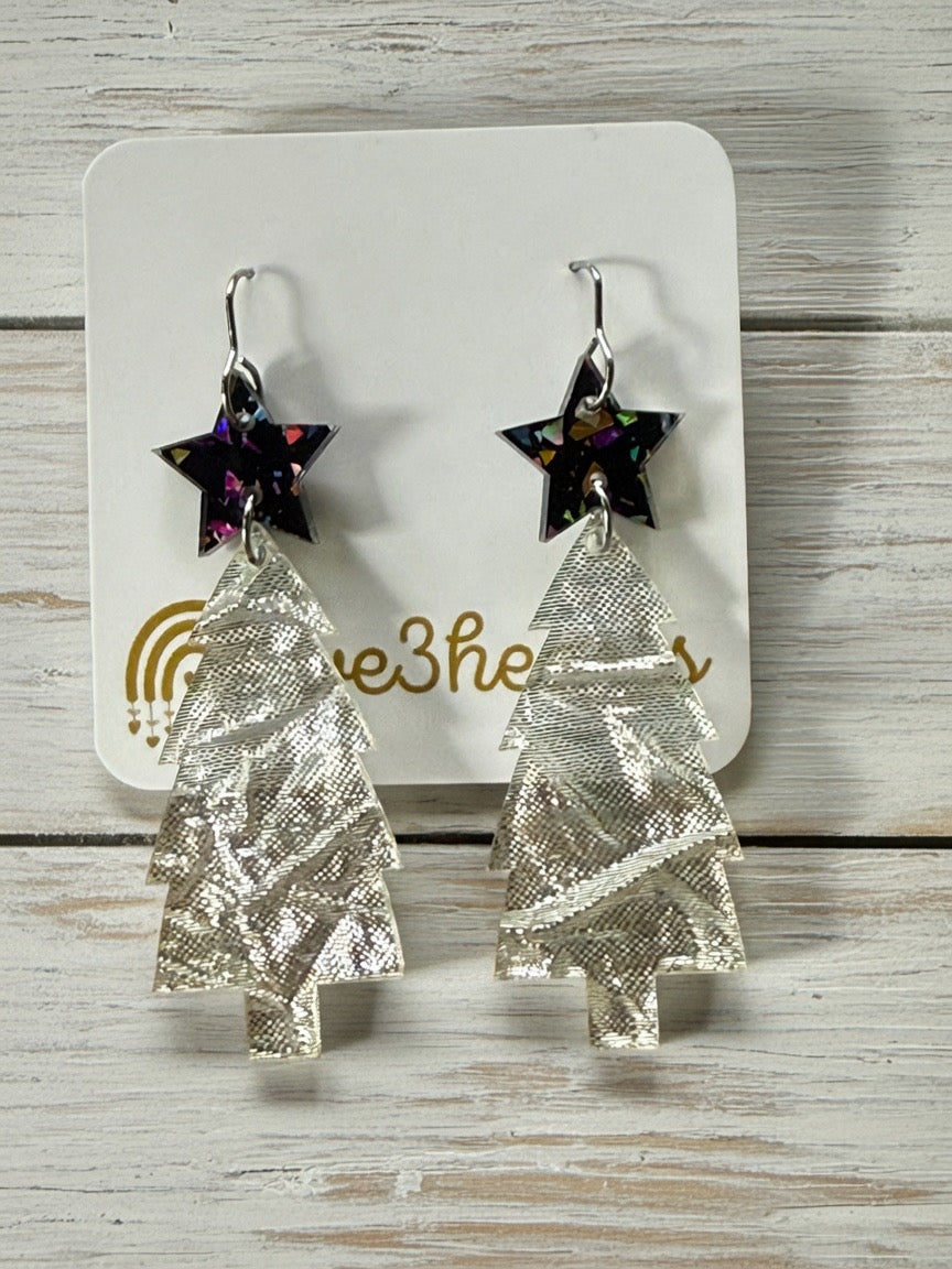 Christmas Tree Earrings-Silver-Christmas in July