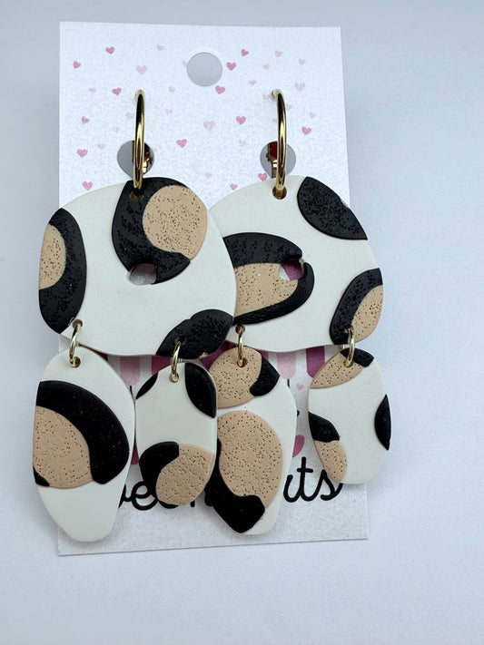 New! Farrah Hoop Clay Earrings-Cream Leopard
