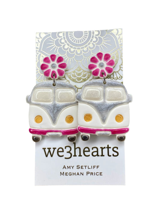 Groovy! Clay Vintage Van Earrings-Pink/Silver