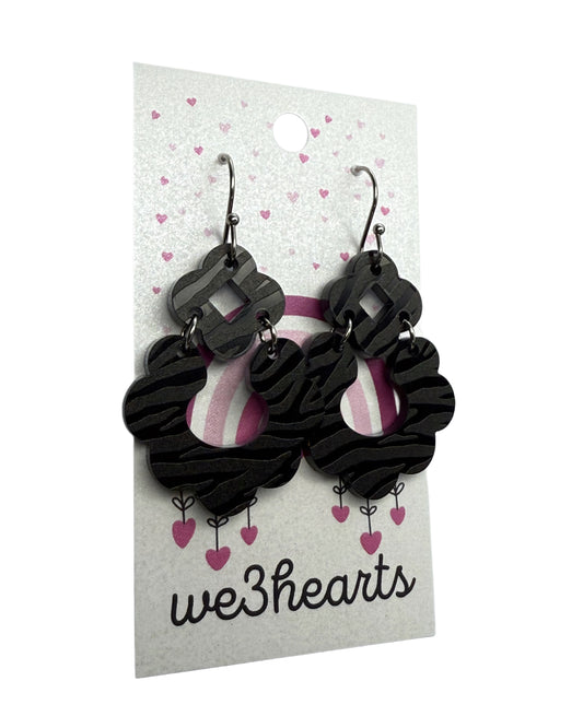 New! Pixie Black Zebra Acrylic Earrings