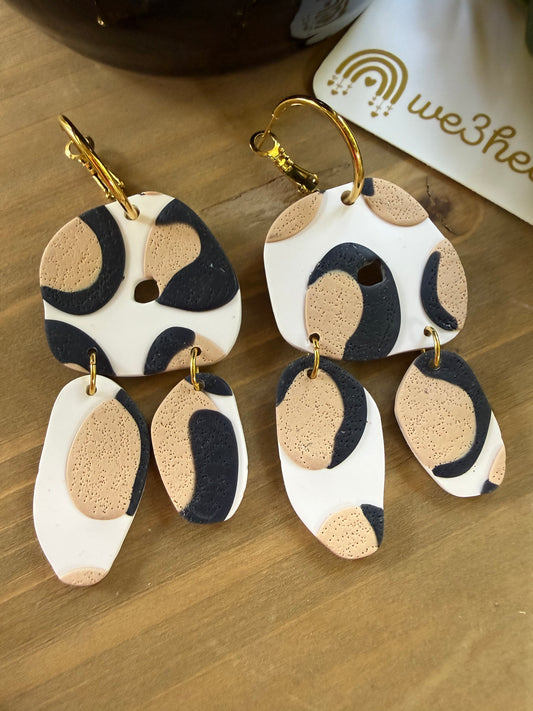 Clay Earrings-Natural & Black Leopard