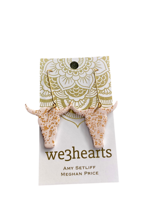 Boho Style! Cream & Gold Clay Steer Earrings