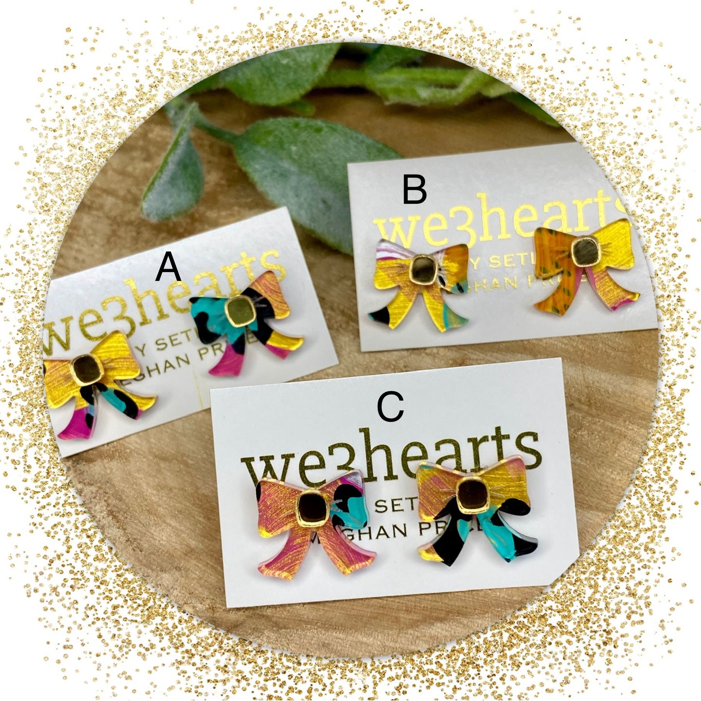 Bougie Bows-Acrylic Hand Painted Stud Earrings