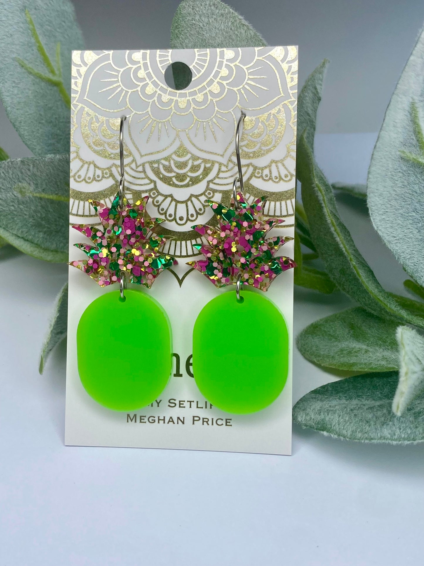 New! Pineapple Acrylic Earrings-Green