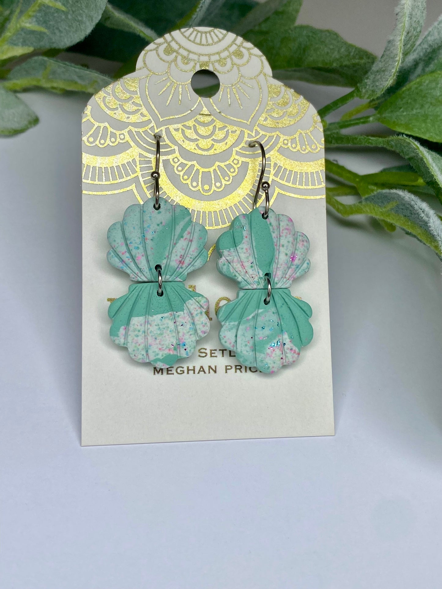 Sea Glass Collection-Clay Double Shell Earrings