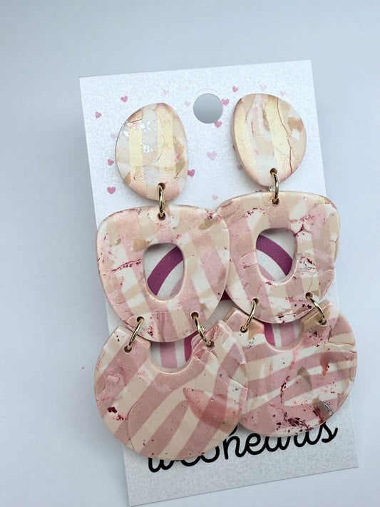 New! Stella Clay Earrings-Cream & Pink Metallic