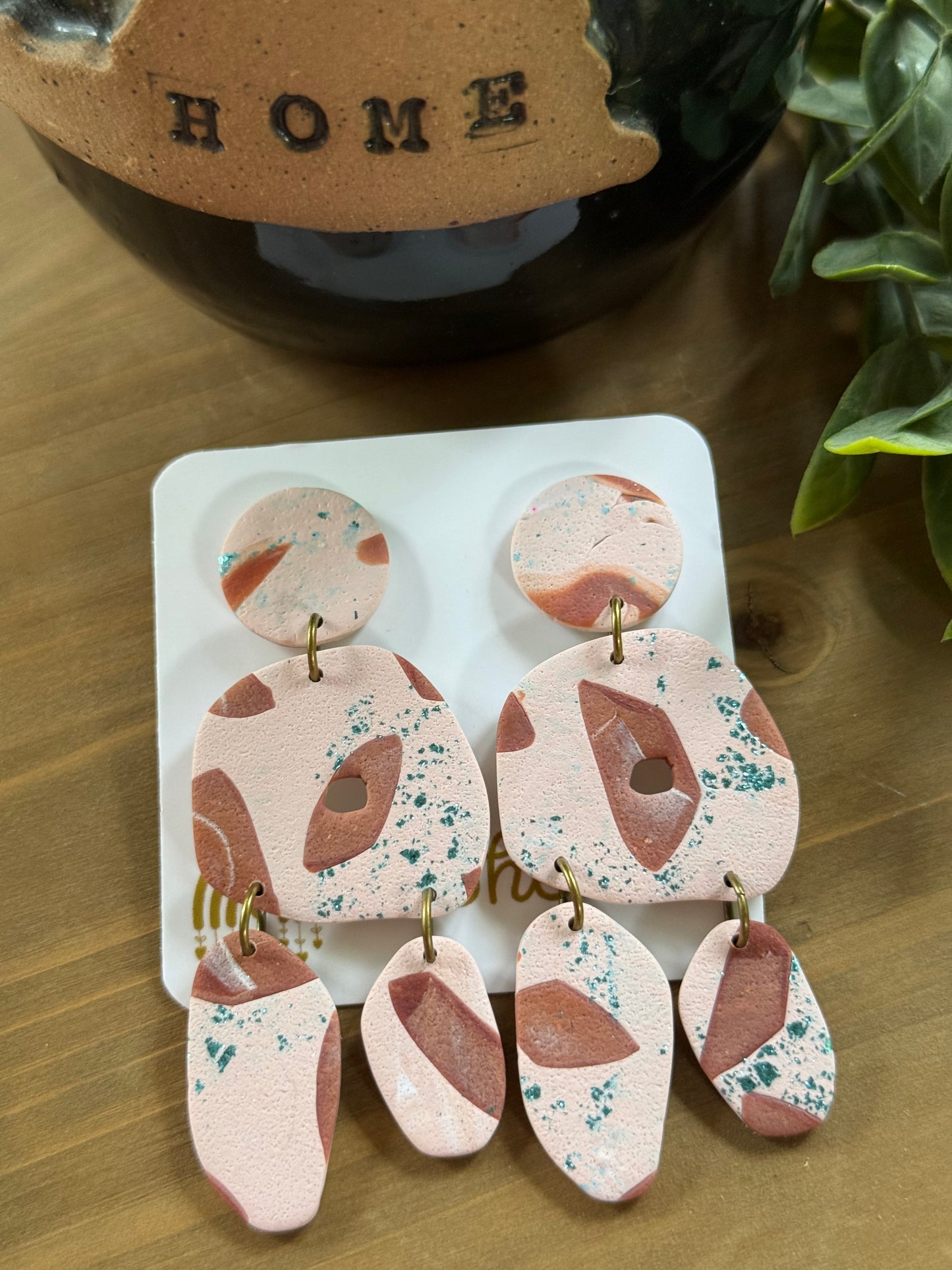Clay Earrings-Peach, Brown, Turquoise-Christmas in July