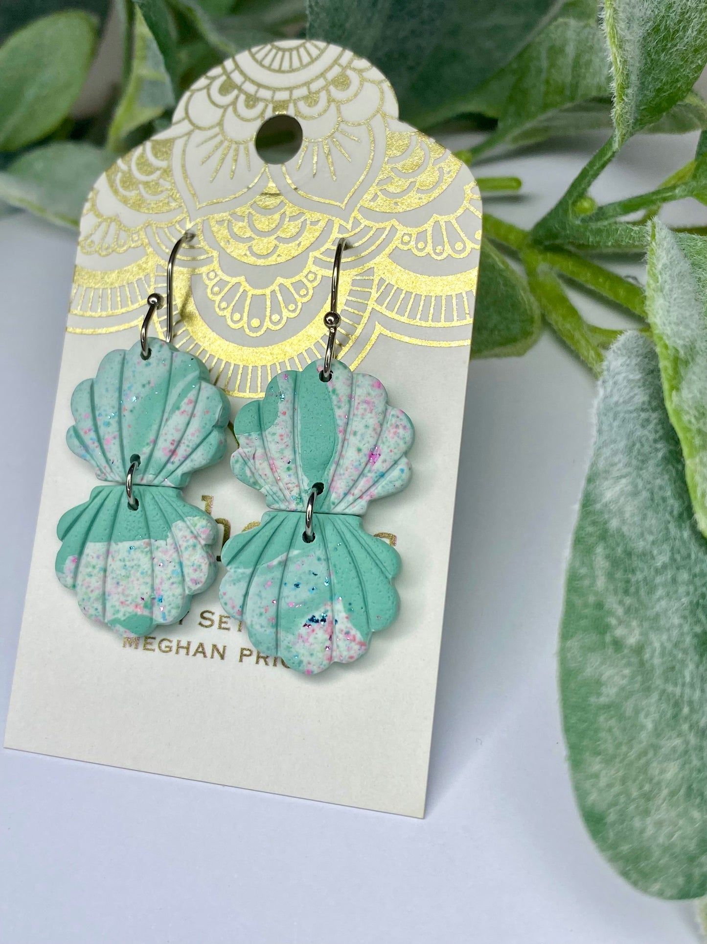 Sea Glass Collection-Clay Double Shell Earrings