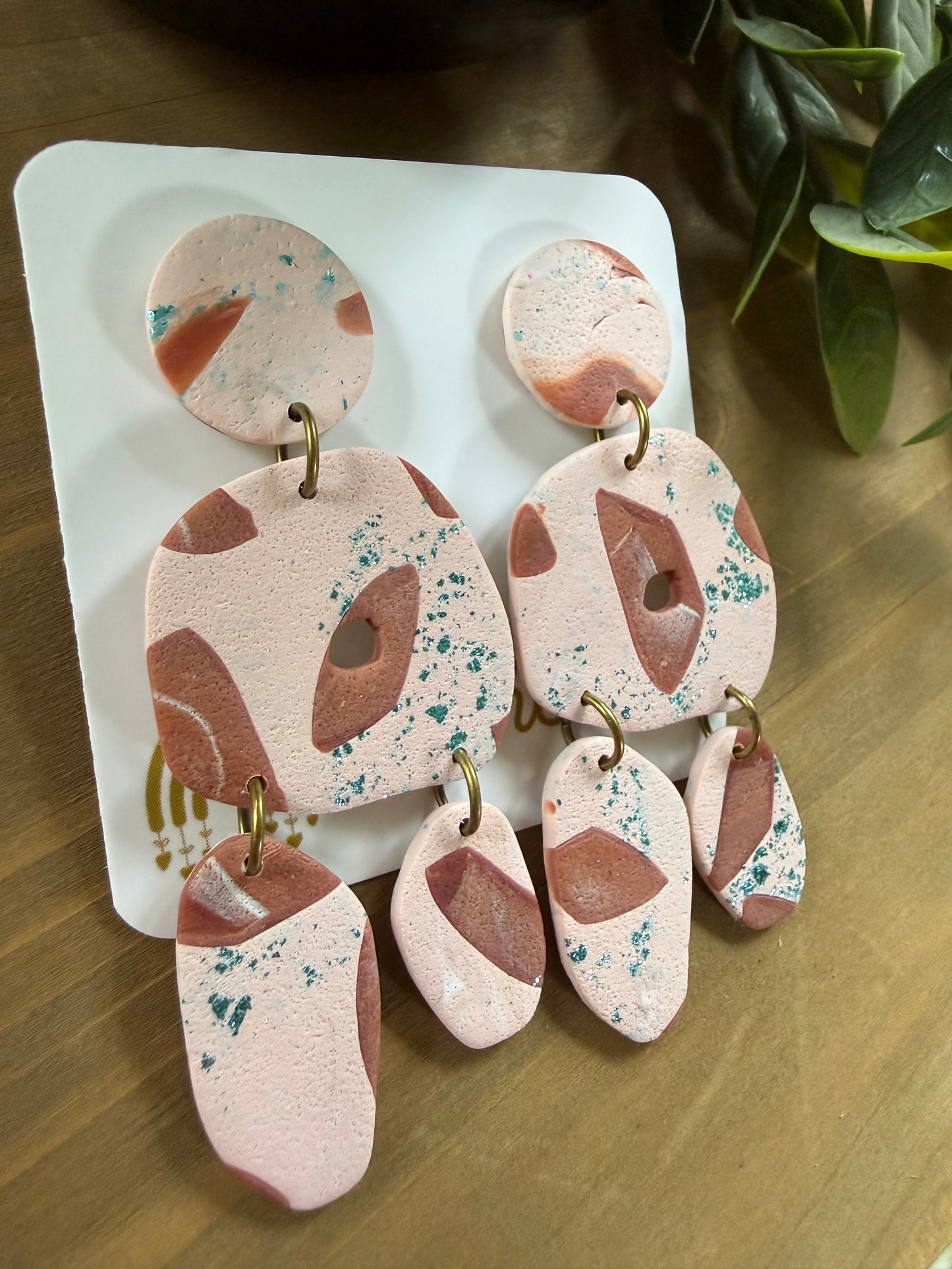 Clay Earrings-Peach, Brown, Turquoise-Christmas in July