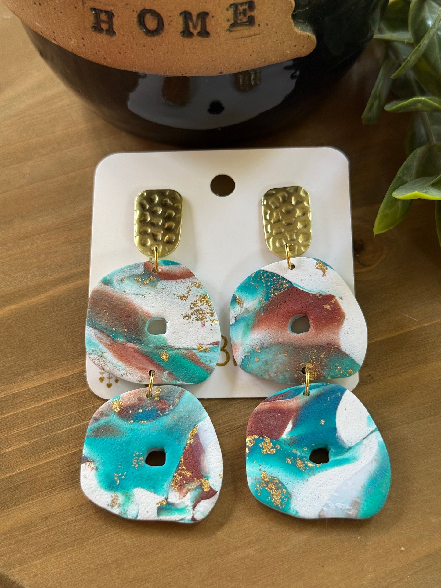 Clay Earrings-Turquoise Dangle