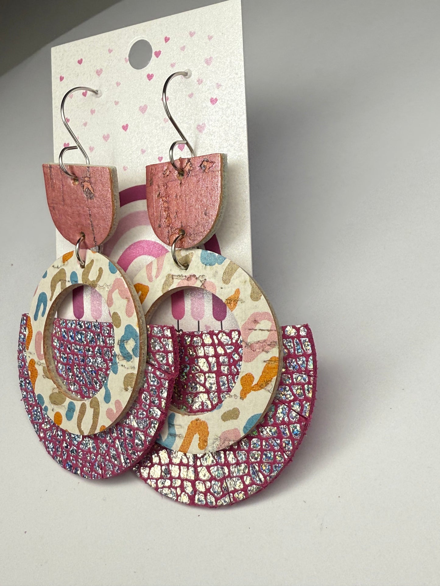 New! Lady Leather Earrings-Pink & Leopard