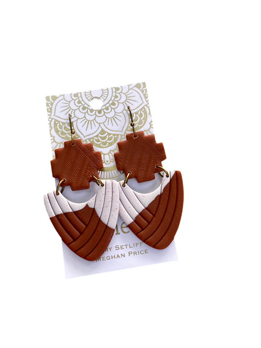 Boho Style! Clay Earrings-Brown & Cream