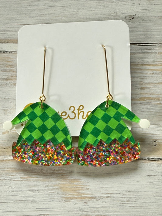 Christmas Elf Earrings-Green-Christmas in July